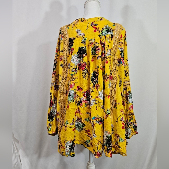 Anthropologie R. Vivimos yellow floral long sleeve blouse women's size large - Picture 2 of 8